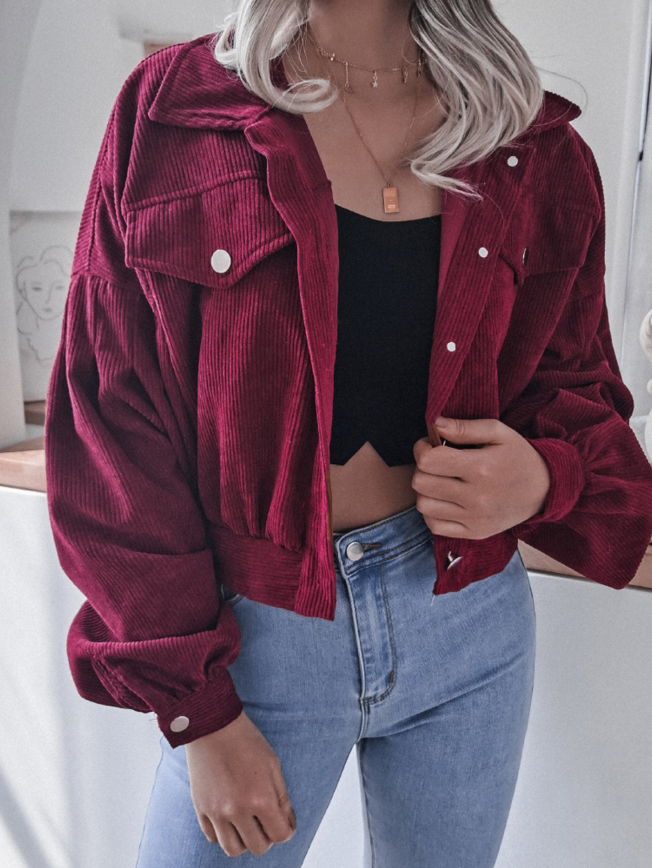 1bbf550c123a4606bd42bc8d64d11369-Max Lantern Sleeve Cropped Corduroy Jacket - Image 8