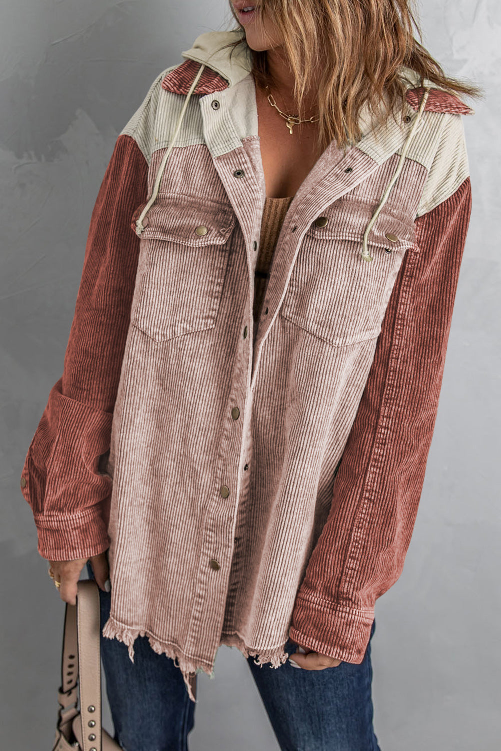 1fb2df5d7b564b7d85ee8a893ca7817f-Max Snap Front Hooded Corduroy Shacket - Image 12