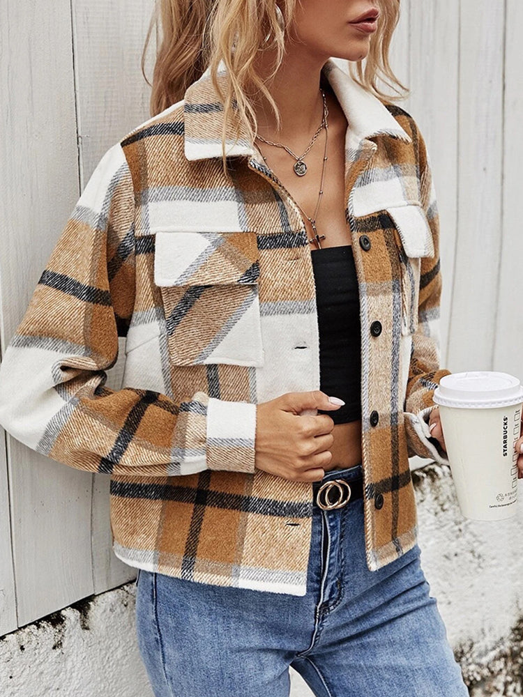 31e59d90eab84efe919a2e6ab8b5e478-Max Plaid Collared Neck Jacket with Breast Pockets - Image 3