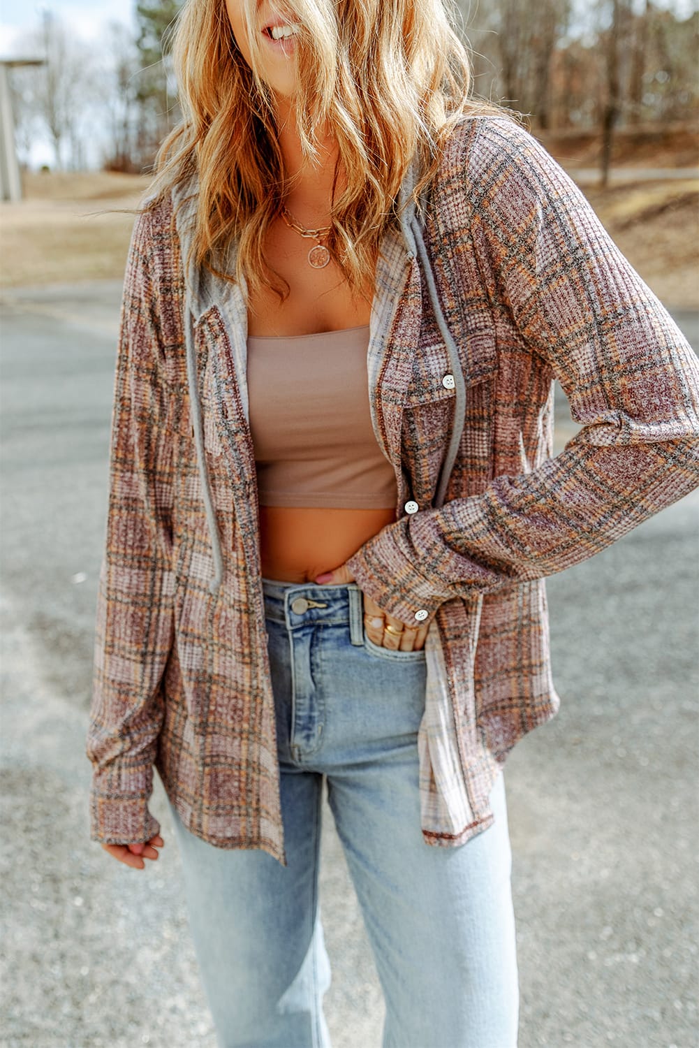 3dde7dda6ffa493ebeb3d4cf0a8c3e6a-Max Plaid Long Sleeve Hooded Jacket - Image 4