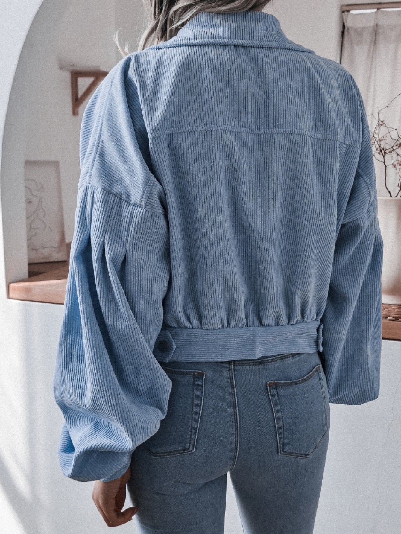 4e74f428b5074169b5ec4417aaa1a33a-Max Lantern Sleeve Cropped Corduroy Jacket - Image 4