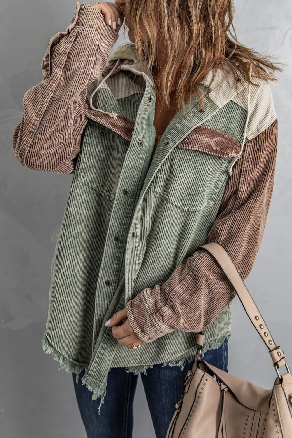51833b7161cb43219d6d718ff6de6192-Max Snap Front Hooded Corduroy Shacket - Image 21