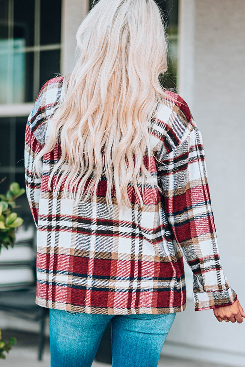 5a1c48da48284eddbcba903708c2a397-Max Plaid Button Front Shirt Jacket with Breast Pockets - Image 11