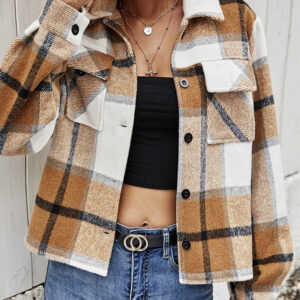Plaid Collared Neck Jacket with Breast Pockets