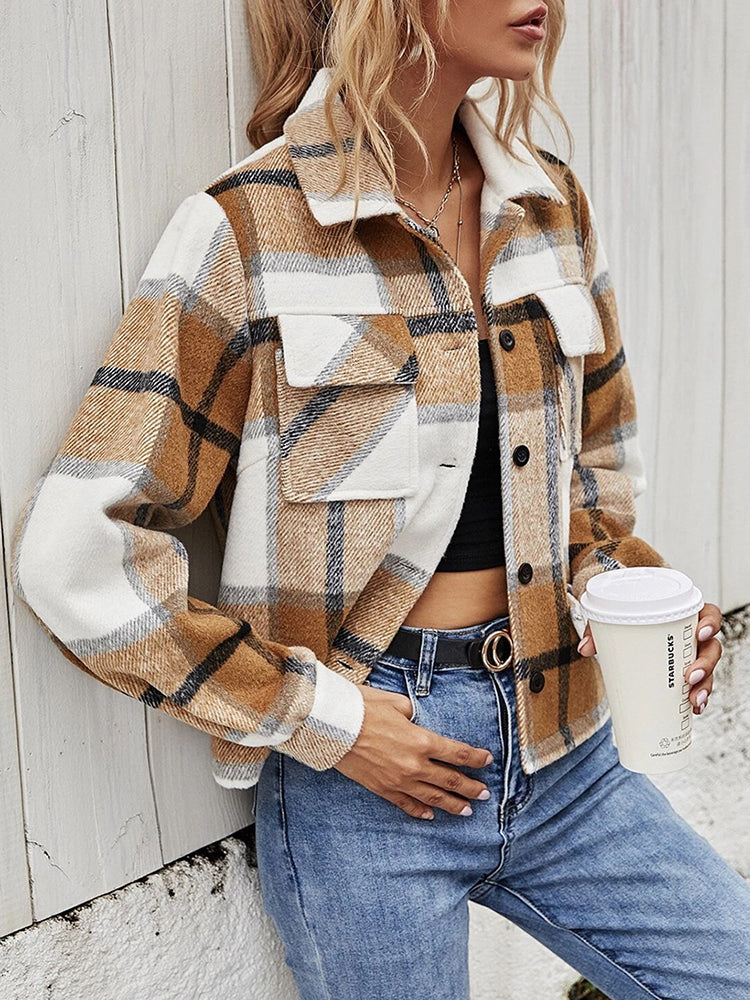 5ffe3dbad39a455084ae456f814766da-Max Plaid Collared Neck Jacket with Breast Pockets - Image 4