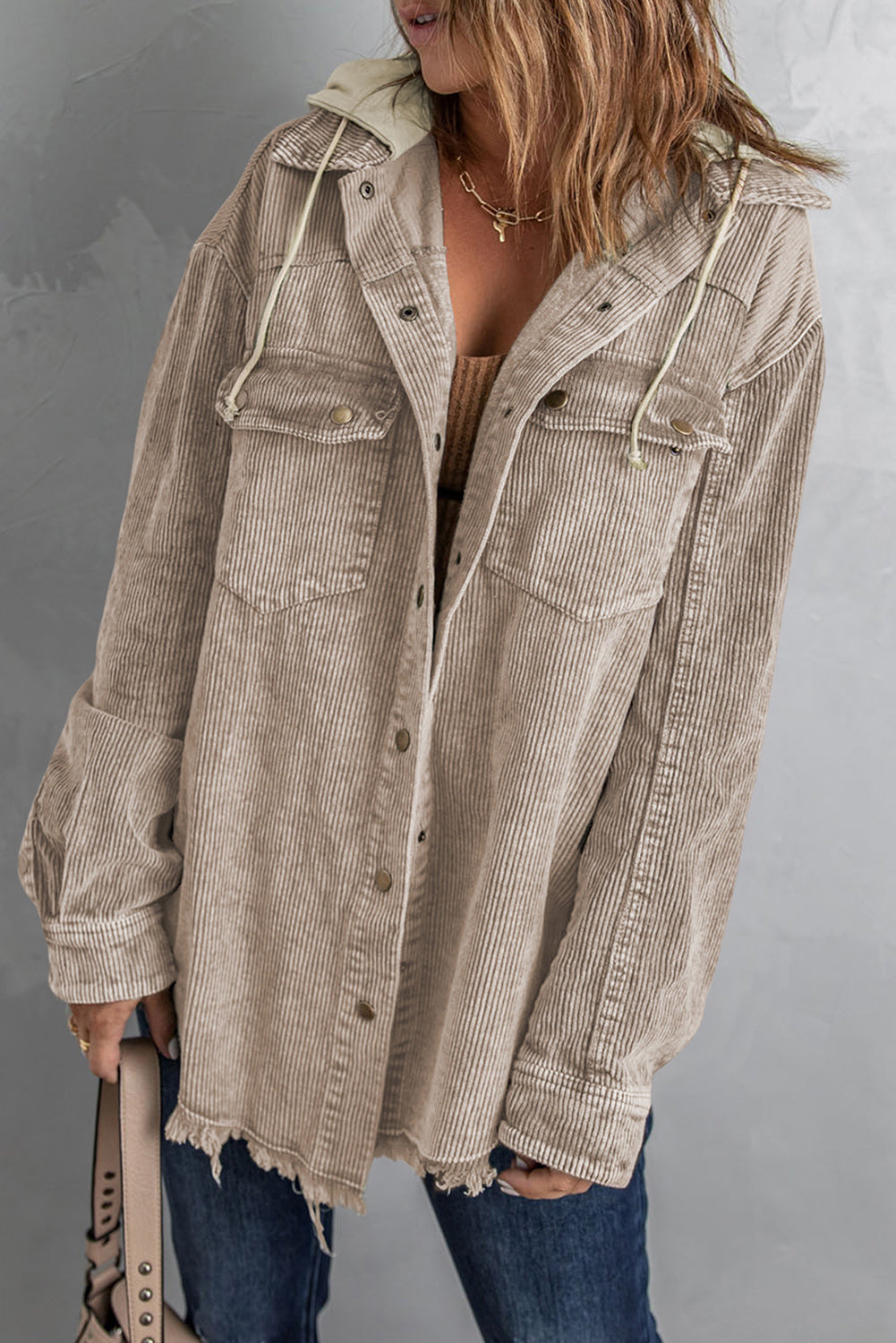 63d13553597c49d38d15f1c53b379b0e-Max Snap Front Hooded Corduroy Shacket - Image 6