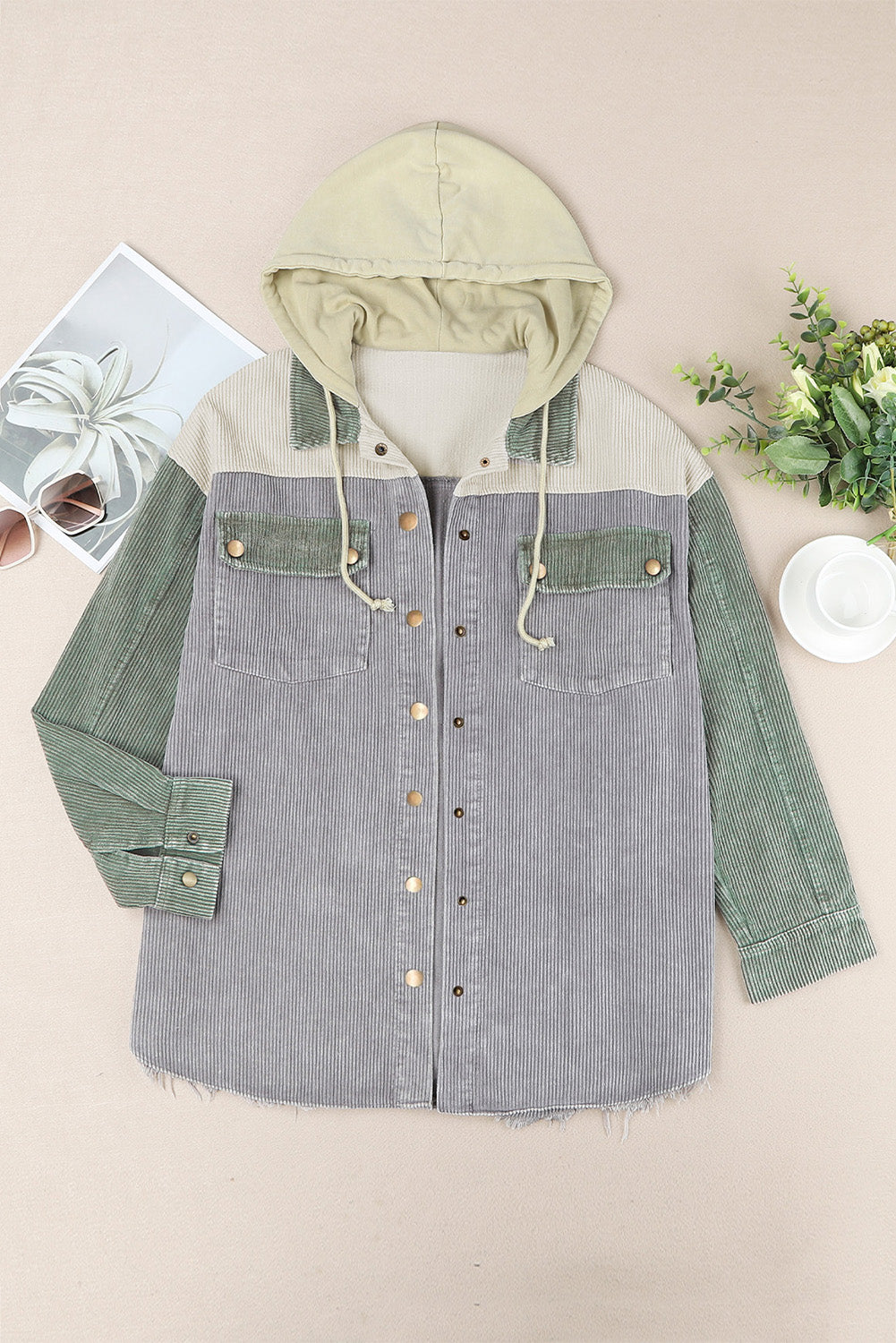 67a465d3e50c44eba118c464bc06d9c6-Max Snap Front Hooded Corduroy Shacket - Image 4