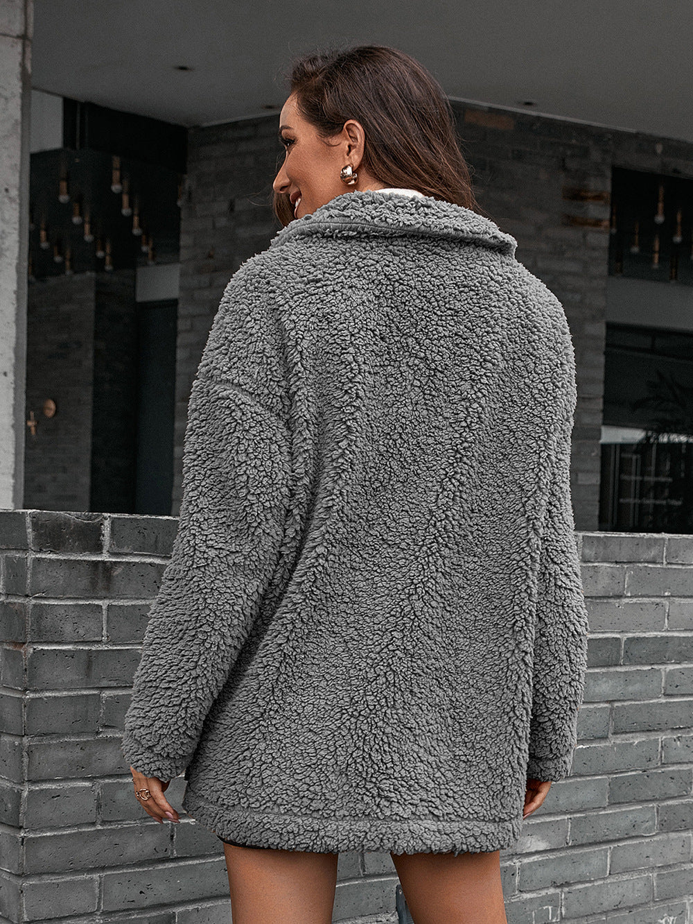 6ee6af16d98b4b098dec238bf24fb46e-Max Zip-Up Collared Teddy Jacket - Image 2