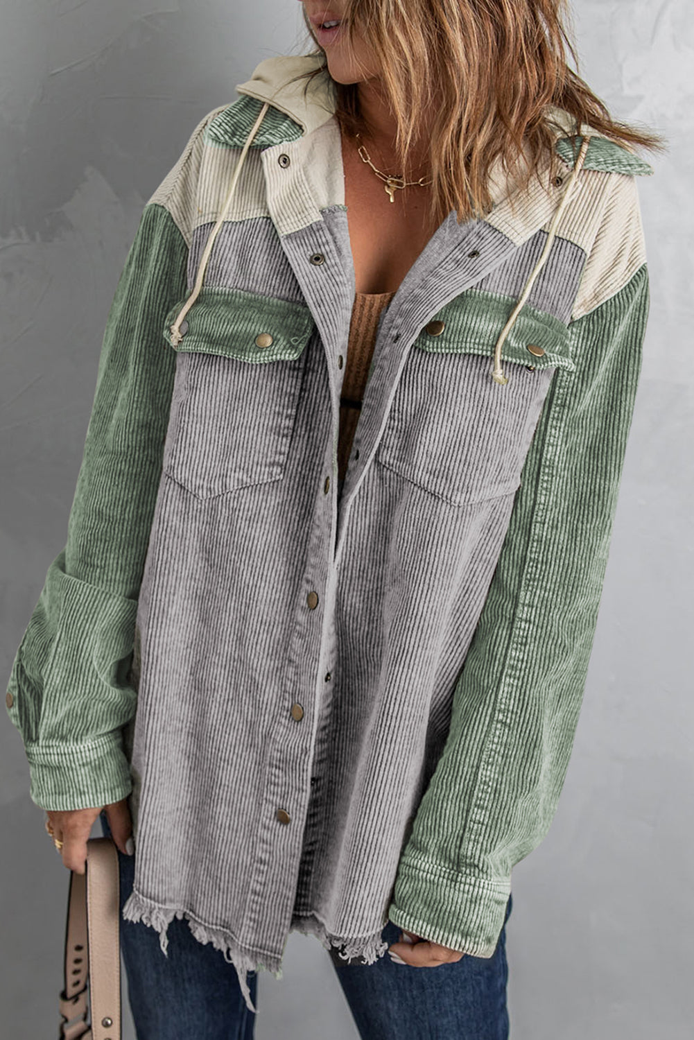 8f5356dffb33496c88383e7f1aa1b5c2-Max Snap Front Hooded Corduroy Shacket