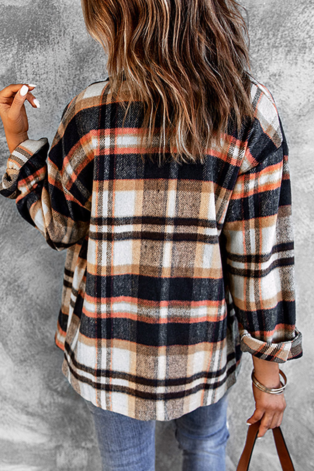 a2183923956a4f3fb84d09829a6dce32-Max Plaid Button Front Shirt Jacket with Breast Pockets - Image 2