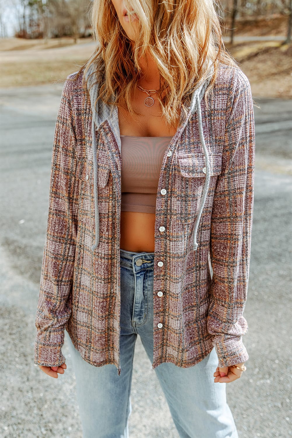 a674d49fdefc4e10b64c2bd835ba8aea-Max Plaid Long Sleeve Hooded Jacket - Image 3