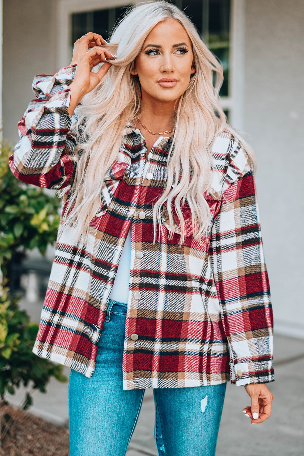 aaaad5578c7d42e6aabc0841d0fec038-Max Plaid Button Front Shirt Jacket with Breast Pockets - Image 9