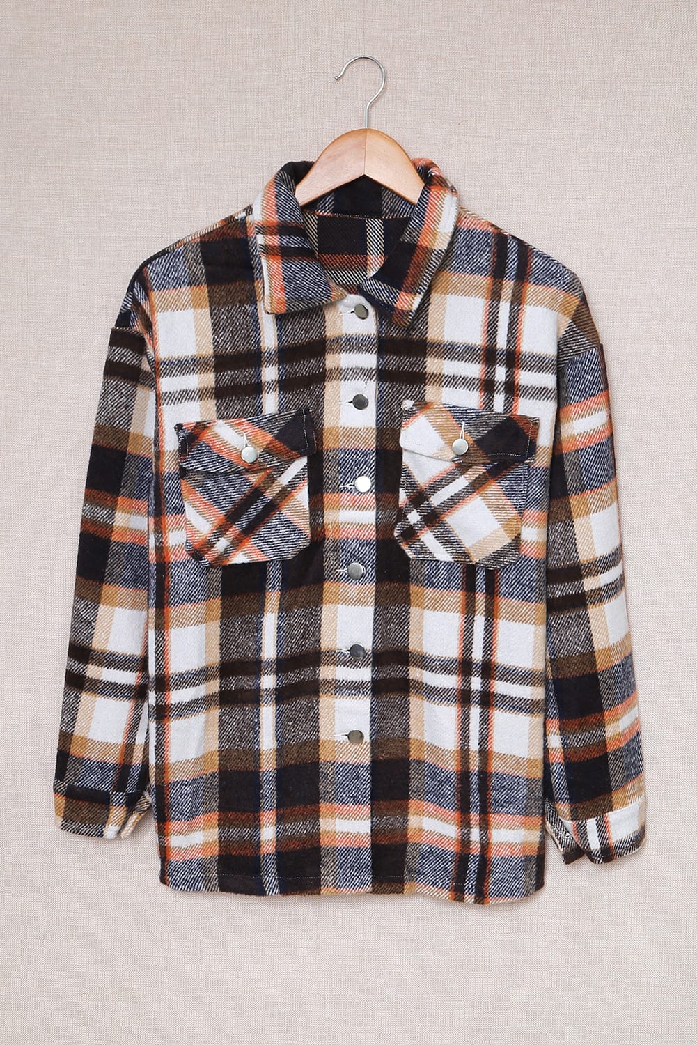 b6a0489ccfe541a6832fb6c80c443b58-Max Plaid Button Front Shirt Jacket with Breast Pockets - Image 3
