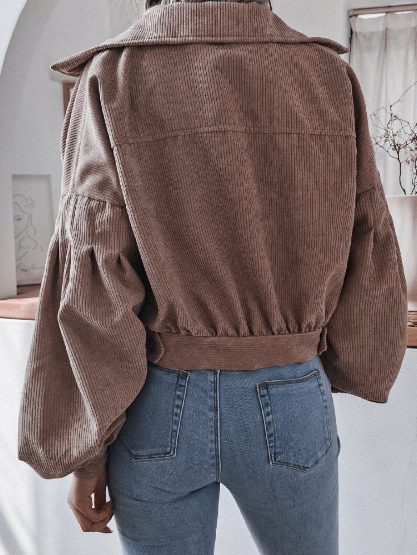 d027e1cf80bd4dad89ba7513ac011fd3-Max Lantern Sleeve Cropped Corduroy Jacket - Image 7