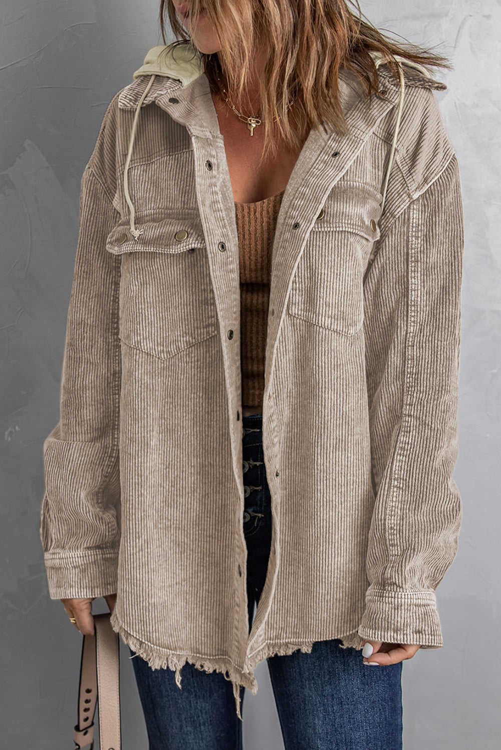 d10a469b9fce4557bce2443519c806ec-Max Snap Front Hooded Corduroy Shacket - Image 7