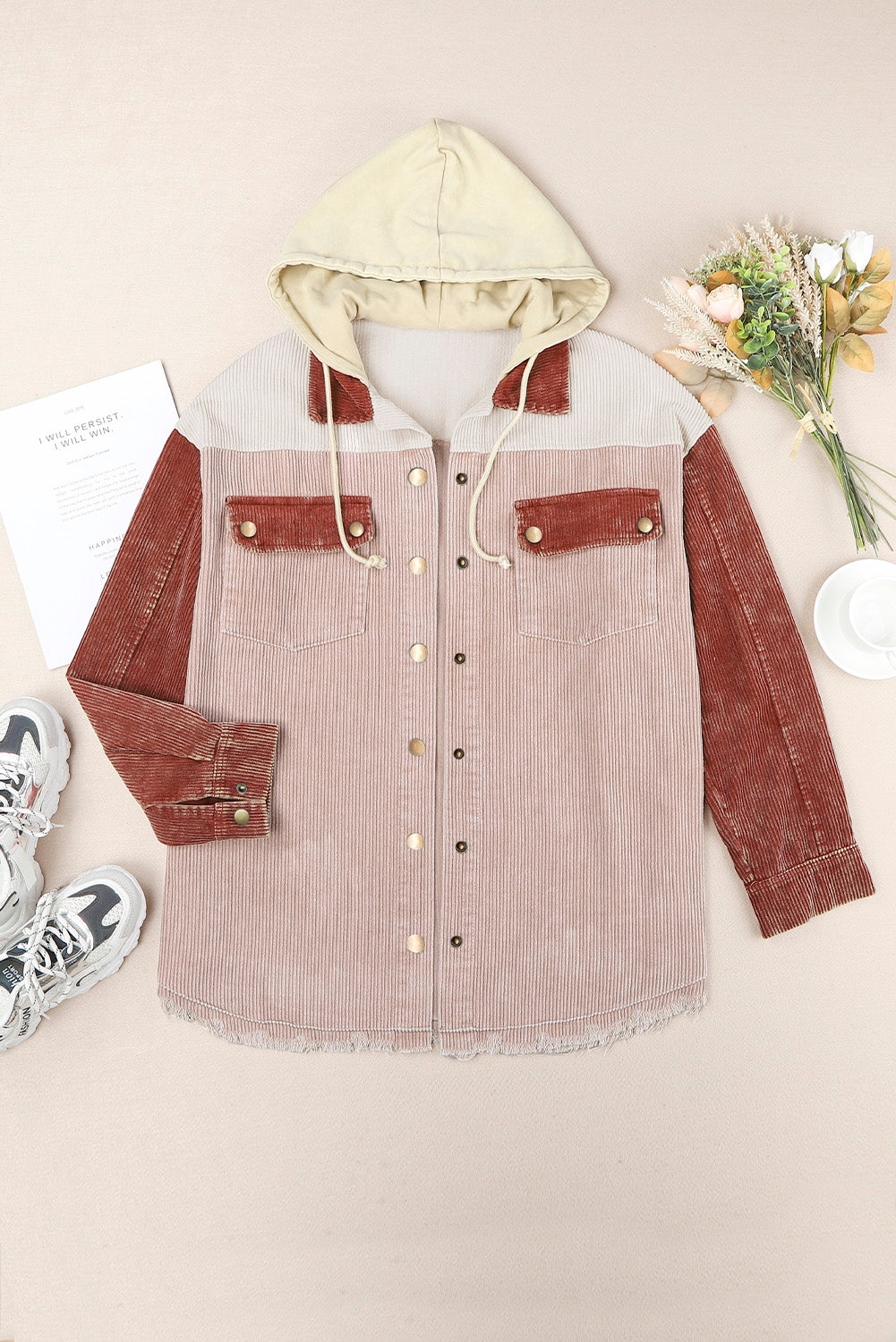 ebf43a8ddc0241fba8cb736ee42668f3-Max Snap Front Hooded Corduroy Shacket - Image 15
