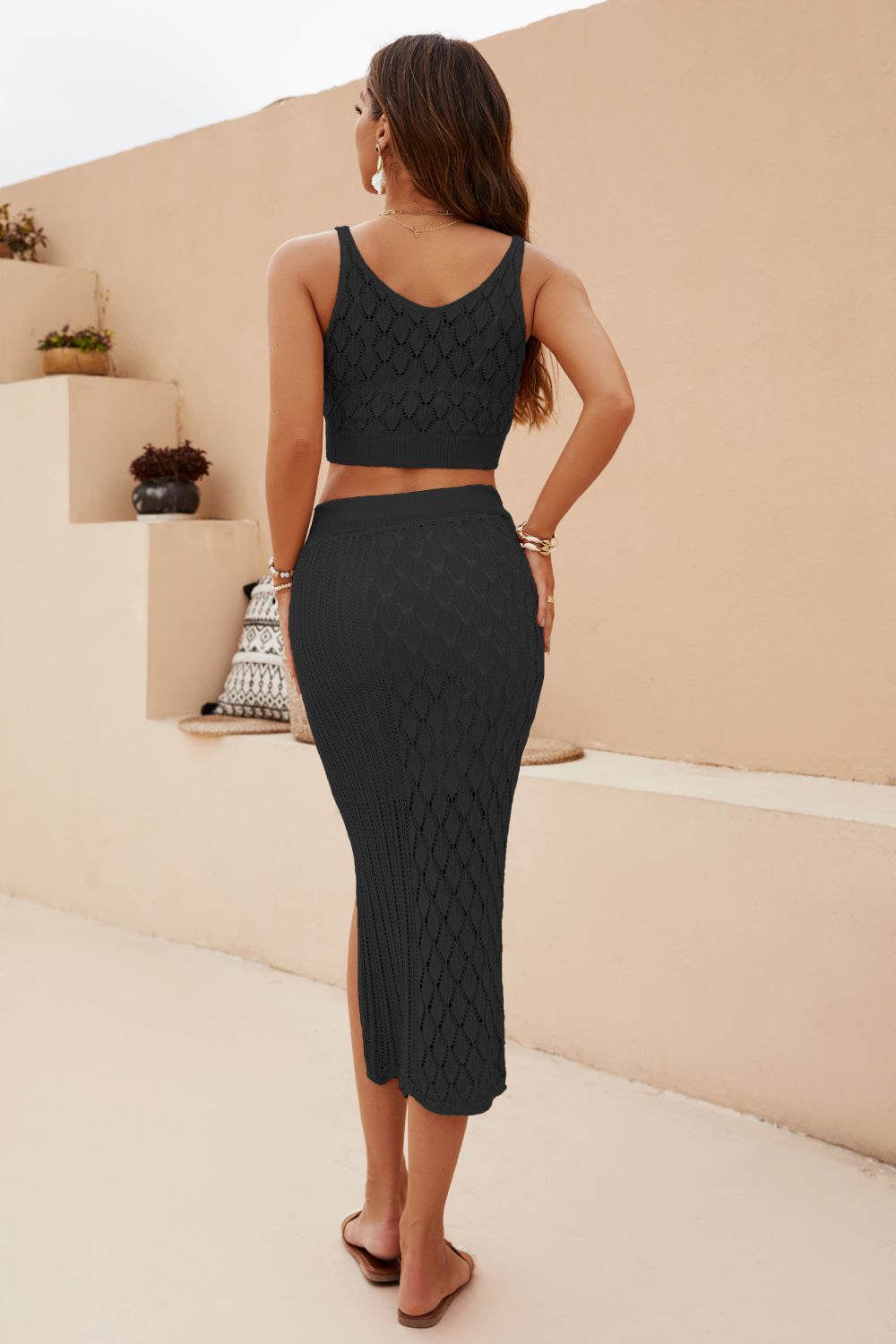 f75f84358e634758b7fa237cb6e69a4a-Max Openwork Cropped Tank and Split Skirt Set - Image 12