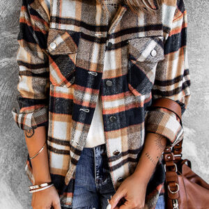 Plaid Button Front Shirt Jacket with Breast Pockets